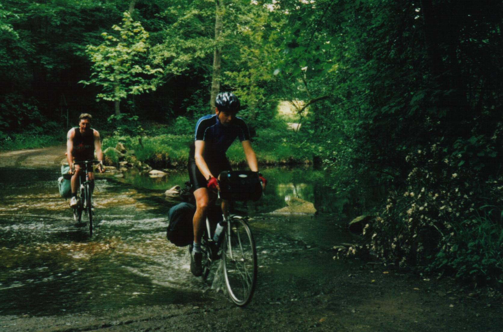 Calum and Trevor crossing the ford.